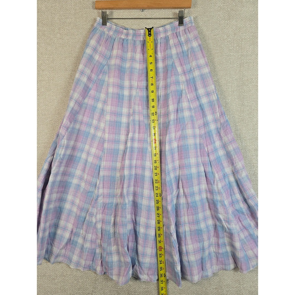 Listicle Womens Pastel Plaid Cotton Maxi Skirt Lavender Blue Elastic Waist Sz L - Picture 5 of 10